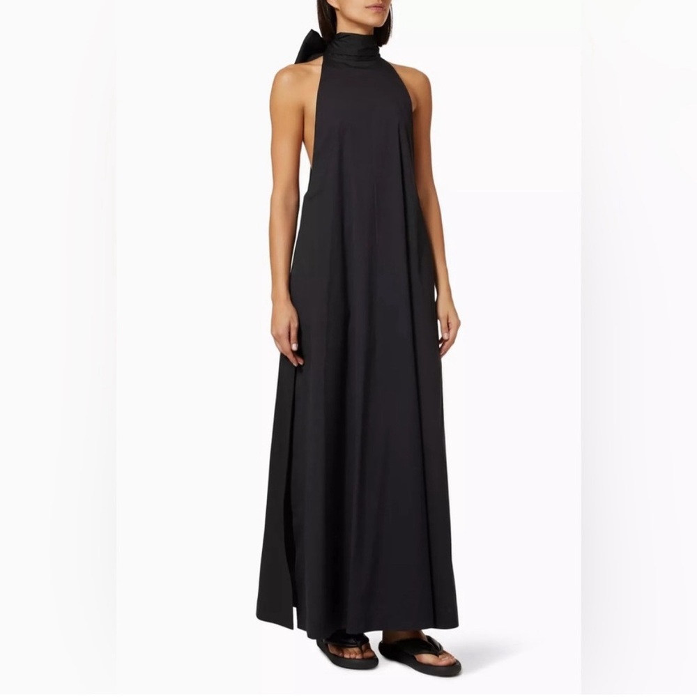 Bondi Born Maxi Dress Halter Neck Bow Tie Back Side Slit St. Thomas Black Size S